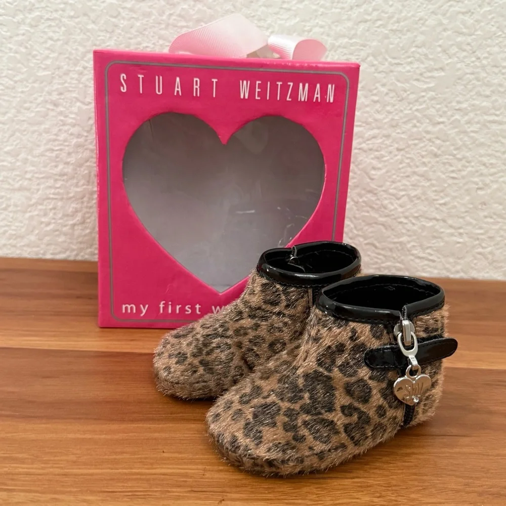 STUART WEITZMAN My First Weitzman Baby Zipper Tan Faux Fur Boots Cheetah Size 2